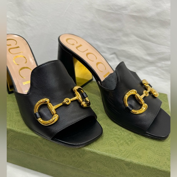 COPY - GUCCI 
Nappa Horsebit 75mm Slide Sandals. 38 Black - Picture 2 of 7